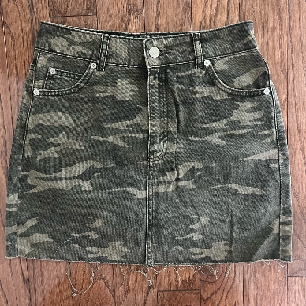 Camo Denim Mini Skirt by Topshop
